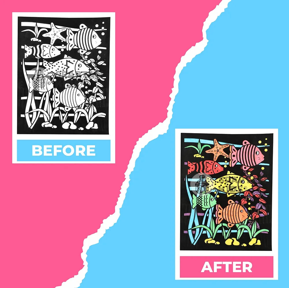 SPARTAN KIDS® Color Felt Fish Velvet Art - Drawing for Kids 6-12 Years - Fun Colouring Ideal Art Kit for Creative Learning - Foil Art Kit - Engaging Activity for Young Artists